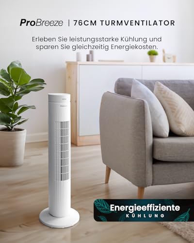 Pro Breeze Turmventilator mit Fernbedienung, 76cm Höhe - Ventilator 65° Oszillation, Timer, 3 Geschwindigkeiten – Leistungsstarker & energieeffizienter Ventilator leise für Schlafzimmer und Büro 2