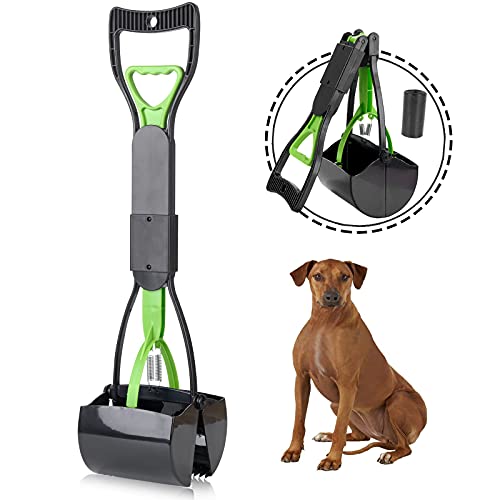 YJLIDJY Pooper Scooper for Large Small Dogs,Foldable Dog Poop Waste Pick Up Rake，Portable Pet Dog Pooper Scooper with Long Handle & High Strength Durable Spring,Jaw Claw Bin for Grass and Gravel