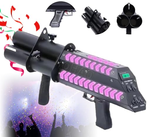 20W Máquina De Confeti Portátil Con 3 Disparos(Altura Del Chorro De 8 a 10M), Lanzador De Confeti Inalámbrico, Con Efectos De Luz LED, Para Ambientes De Bar Profesionales