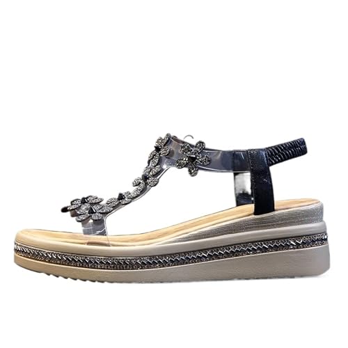 Womens Sandals Rhinestone flat sandals for women summer all-match height-enhancing thick-soled women's beach sandals