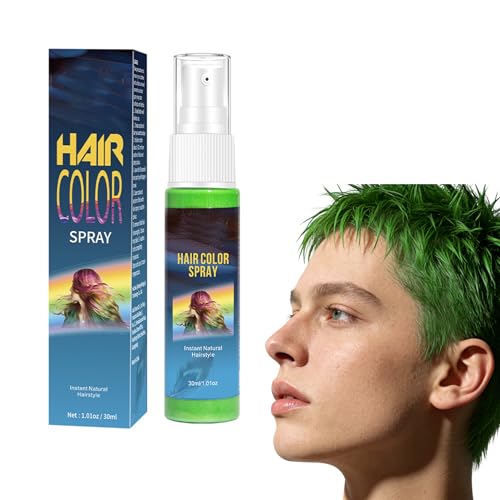 Grün Temporärer Haarsprühfarbe Ofortiges Haarfärbemittel mit Hoher Pigmentdichte Auswaschbar Crazy Green Color 30ml | Präzisionssprüher für Party Halloween Cosplay | Nicht Schädlich Schnelltrocknend