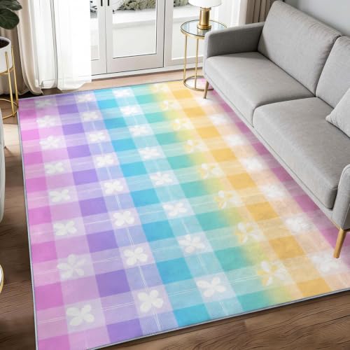 Alfombra de dormitorio infantil de cuadros arcoíris para jugar 2