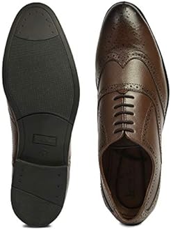 LOUIS STITCH Men's Tan Brogue Wingtip Style Italian Leather Comfortable and Design Shoes for Men - 6 UK