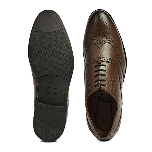 LOUIS STITCH Men's Tan Brogue Wingtip Style Italian Leather Comfortable and Design Shoes for Men - 6 UK