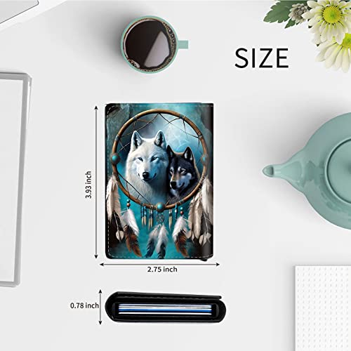 DEGDFSGR Credit Card Holder Aluminum Auto Pop Up Wallet Case,Leather Card Case Front Pocket Trifold Wallet with RFID Blocking Banknote Slot Thin Wallets for Women Men Girl, Wind Chime Wolves2