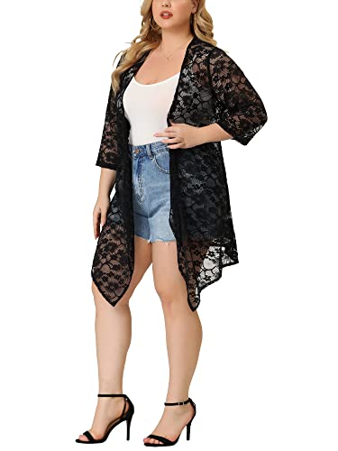 Agnes Orinda Plus Size Cardigans for Women Open Front 3/4 Sleeves Crochet Cover Ups Jackets 20242