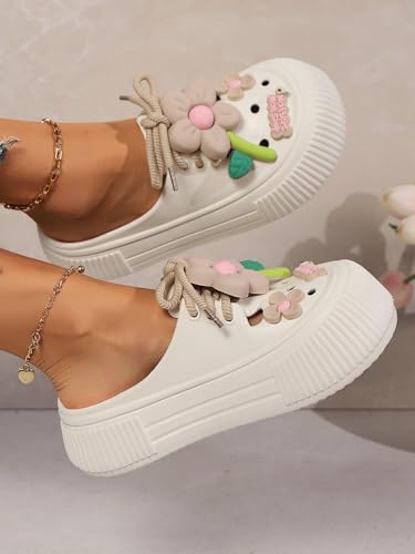 DREAM LAKE Women's Platform Slide Sandals with Bow and Flower Charms, Cavernous Upper4