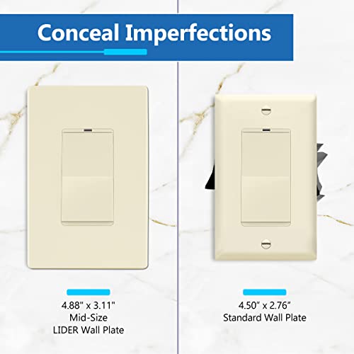 Image of LIDER Decorator Switch Cover, Screwless Wall Plate, Mid-Size 1-Gang 4.88 inch x 3.11 inch, LSWP-31M-LA, UL Listed, Thermoplastic, Matte Light Almond, 1-Pack