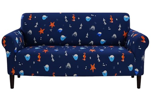 Image of Gurnoor Universal Triple Seater Sofa Cover Big Elasticity Cover for Couch 140 GSM Sofa Slipcover (Fish, 185-230cm), Navy Blue