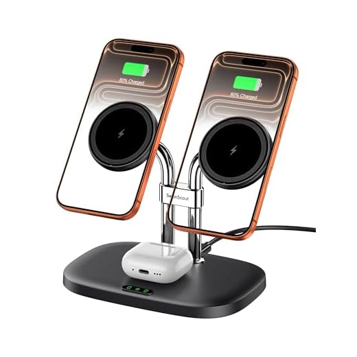 SwanScout Wireless Charger for iPhone Air/17, SwanScout 706M, Dual Magnetic Charger for iPhone 16/15/14/13/12 Series, Charging Station for AirPods Pro 3/2, AirPods 4/3rd (Black)