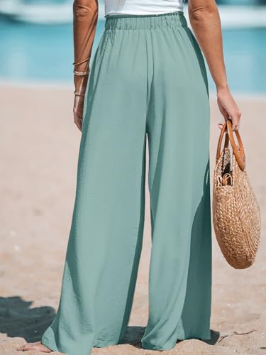 CUPSHE Women Trousers Drawstring Wide Leg High Waist Casual Beach Lightweight Summer Trousers, Sage Green, XL - Image 2