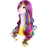 BERON Long Rainbow Wig 27" Long Wavy Cosplay Wig Colorful Costume Wigs for Women Girls Wigs Cap Incl