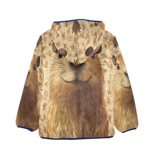 Animal Print with Capybara Toddler Fleece Jacket Girl Boys Hooded Fleece Jacket Coat Warm Outwear Zip-up 3-10T2