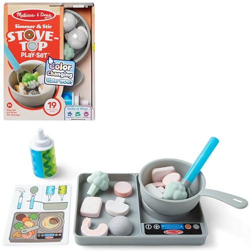 Melissa & Doug - Water Wow Koch Spielset - 19-teiliges Set mit Herd, Zubehör und Spiellebensmitteln mit Farbwechseleffekt für realistisches Rollenspiel, für Kinder ab 3 Jahren