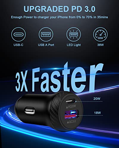 38W Car Charger For Iphone 13 Pro Max 12 11 Mini 10 Se X Xr Xs 8 Plus 7 6 6S, Super Fast Automobile Phone Cigarette Lighter Adapter Apple Lightning Cord, Pd Dual Port C Type Charger Lightening Cable #TOP3