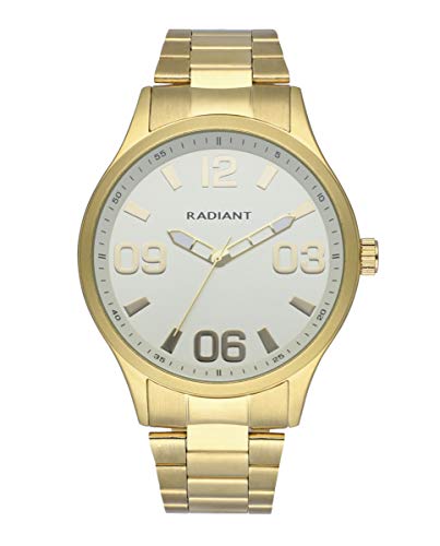 Radiant - Colección Leader - Reloj analógico de Cuarzo. Reloj de Pulsera para Hombre. Dorado con Brazalete y Esfera Blanca y Correa de Acero Inoxidable. Tamaño 45mm. 5ATM