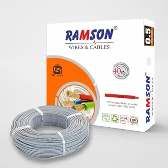 Ramson 0.5 Sqmm Single Core PVC Insulated Multistrand Copper Cable for Domestic & Industrial Connections Electric Wire 90 Meter (Grey)