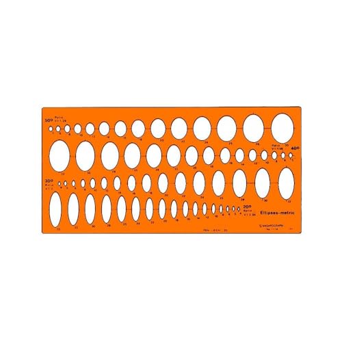 Graphoplex Ellipse Schablone 4 Ecken 20 °/30 °/40/50 ° transparent orange