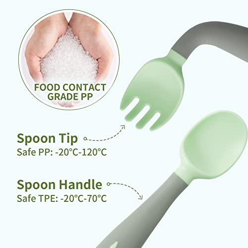 Baby Utensils Spoons Forks Sets With Travel Safe Case, Easy Grip Heat Resistant Bendable Bpa Free Toddler Feeding Training Utensils Sets (2Pack,Green) #TOP3