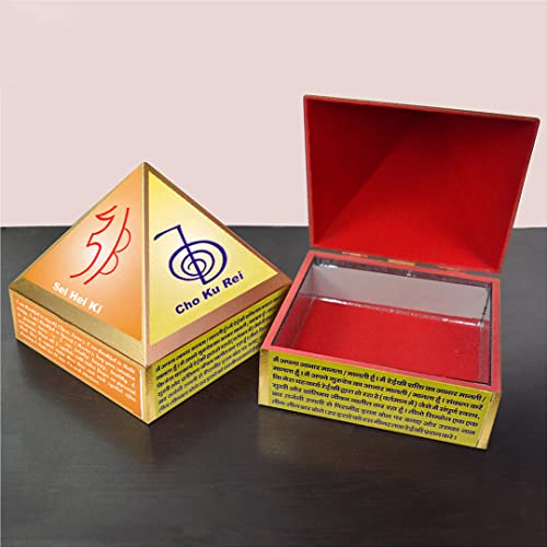 Image of Reiki Crystal Products Cho Ku Rei Wooden Pyramid Wish Box Reiki Symbol Crystal Grid Box Size 10.1 cm (4 inch) for Reiki Wish Healing and Crystal Healing Wish Box