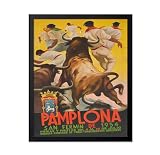 Poster Master Póster de viaje, impresión vintage de Pamplona España, corriendo de los toros, decoración de pared única para el hogar, sala de estar, cocina, oficina, dormitorio, baño, 16 x 20 pulgadas