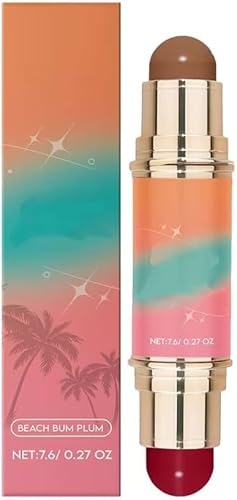 Dual-Ended Blush and Bronzer Stick,2-in-1 Creamy Cheeks Contour Makeup,Complementary Shades for Bronzing, Contouring and Blush, Berry Tan