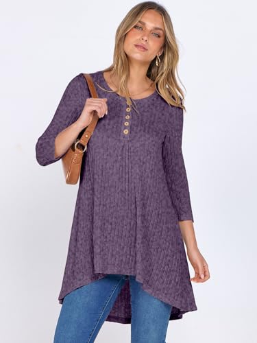 ANRABESS Women's 3/4 Sleeve Long Tunic Tops for Leggings High Low Henley Shirts Dressy Casual Loose Blouses 2025 Fall Fashion2