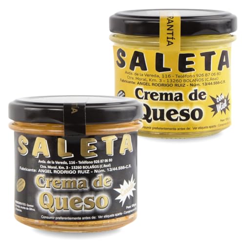 SALETA® Cremas de Quesos Gourmet | Surtido de 2 Cremas de Queso Curado con Miel y Queso con Pimentón | Quesos Artesanos de La Mancha | Pack 'Cremas de Queso'