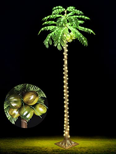 HEYCOLOR 7 FT LED Lighted Palm Tree with Coconuts Outdoor Artificial Tropical Palm Tree Lights for...