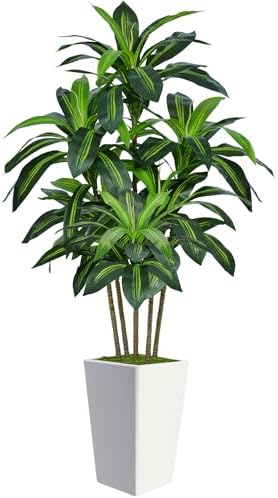 6FT Artificial Dracaena Tree, Fake Tree Indoor with White Tall Pl...