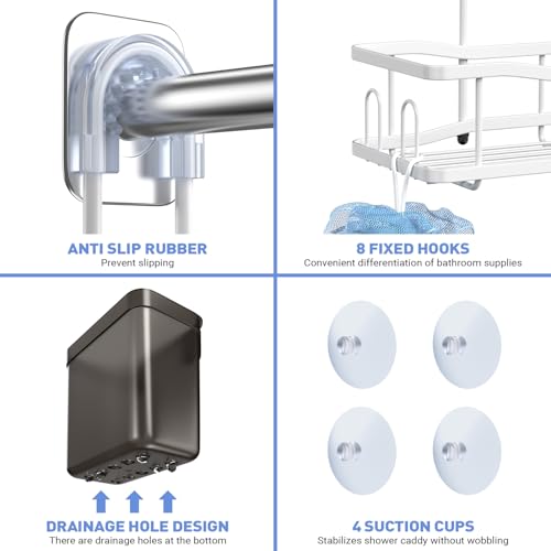 Image of Aitatty Hanging Shower Caddy Bathroom Organizer: Rustproof Shower Shelf Racks Over Shower Head - No Drilling Inside Bath Shower Rack Shelves Over Showerhead for Shampoo with Soap Holder White