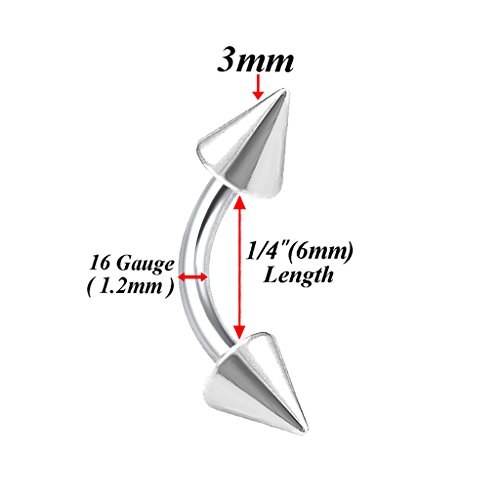 Bodyjewellery CURVE ST AN BK 1.2X6810 L4 C3 6MM 4Pcs 16G Curved Barbell Cartilage Lip Tragus Eyebrow Forward Helix Conch Daith Earring Black Vertical Labret Spike thumb #1