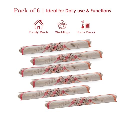 Image of Kuber Industries PVC Table Mats Set of 6 | Washable Placemat /Dining Table Mat for Party, Wedding and Family Functions | Flower Design - Cream