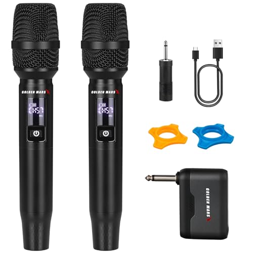 GOLDEN MARS Wireless Microphone, Upgraded 2.4GHz Rechargeable Professional 2 Pack Handheld Microphones with Stable Reception Up to 300 FT for Singing Karaoke DJ Party Speech Classroom Wedding Church