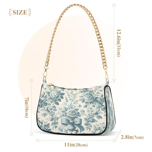 Shoulder Bag for Women Toile Roses Bows Tote Handbag Crossbody Bag with Zipper Closure3