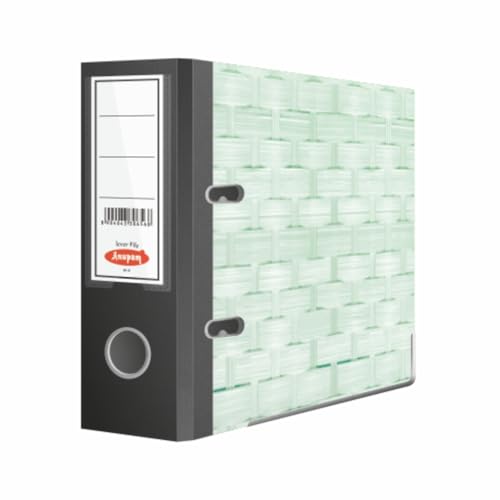 Image of Anupam Excel Lever File Voucher Size N4V - 28 x 22 x 8 cm - Weave Printed Cover - U Shaped Clip Binder Box - Finger Grip Hole - Metal Edge Protector (Green, Pack of 2)