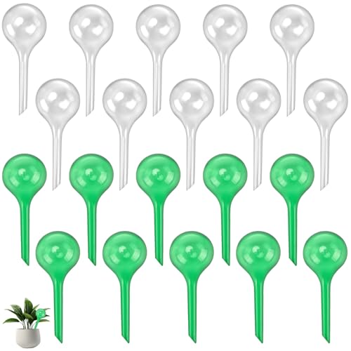 UNGFEI 20 PCS Plant Watering Bulbs Small, Plant Watering Globes Plastic, Self Watering Globes Plastic, Automatic Plant Watering Balls for Indoor Outdoor Plants, Transparent, Green