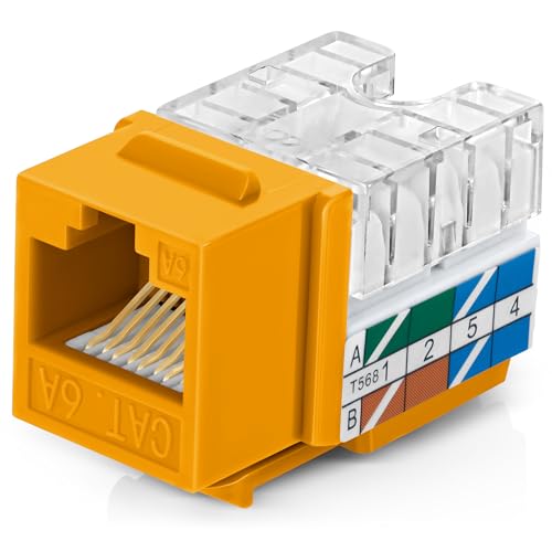 Image of Everest 90 Degree RJ45 Cat6A Keystone Jacks Slim Profile 10-Pack Yellow | Compatible with 90 Angled Speed Termination Tool - easyJACK (B094WB91H3)