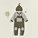 POZMTIORE Infant Baby Boy Clothes Striped Botton Romper Patchwork Overalls Pants with Hat 0-18 Months Baby Boy Outfits (Army Green, 3-6 Months)