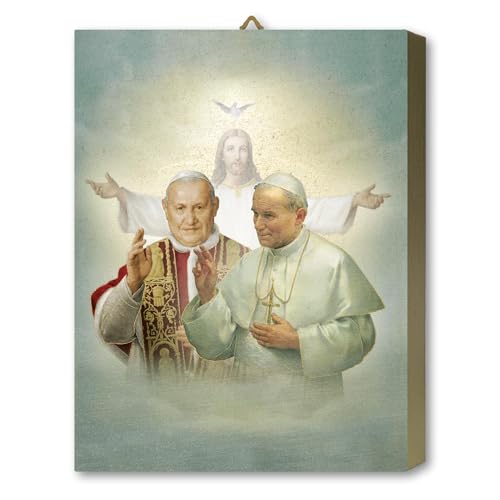 Planche chêne doré Jean-Paul II Jean XXIII Frères Bonella cadeau baptême