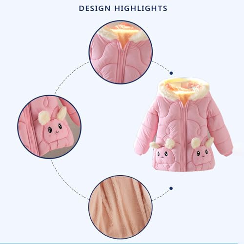 Toddler Girls Cartoon Puffer Hooded Coat Zipper Long Sleeve Fleece Padded Jacket Cute Warm Outwear for Baby Girls3