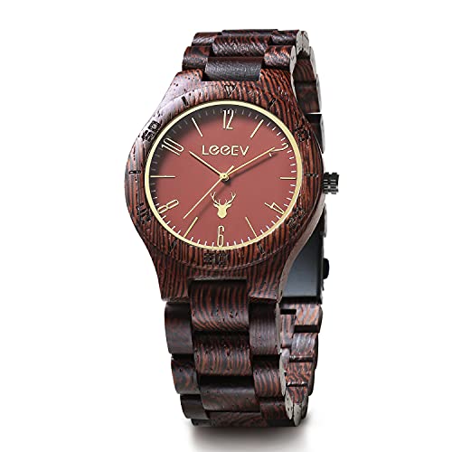 LeeEv EV1985 Mens Natural Wenge Wood Watch Analog Quartz Light Weight Vintage Wooden Wrist Watch (EV1985D) LeeEv EV1985 Mens Natural Wenge Wood Watch Analog Quartz Light Weight Vintage Wooden Wrist Watch (EV1985D)