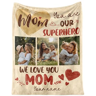 Urijk Personalised Photo Blanket - Customised Flannel Blanket For Mum, Kids - Heartfelt Gift For Mother's Day