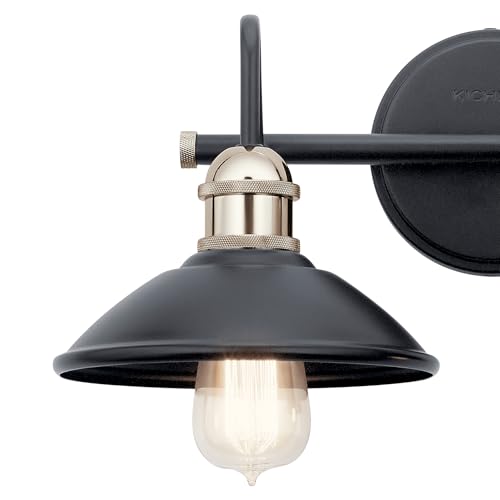 Image of Kichler Clyde 2-Light Bathroom Vanity Light Fixture with Vintage Industrial Design, Black Finish for Bathrooms Over Mirror (7.25 inch H x 17 inch W x 8.25 inch Ext.), 45944BK