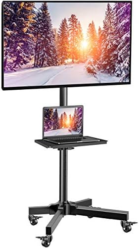 Mobile TV Cart with Wheels for 23-60 Inch LCD LED OLED Flat Curved Screen Outdoor TVs Height Adjustable Shelf Trolley Floor Stand Holds up to 55lbs Movable Monitor Holder with Tray Max VESA 400x400mm