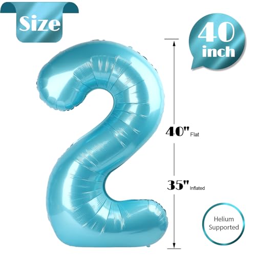 Image of Pearlescent Blue 2 Balloon, Number Balloons 40 Inch, 2nd Balloon Number Birthday Decorations, Second Two Birthday Party Supplies, Number 2 Balloon