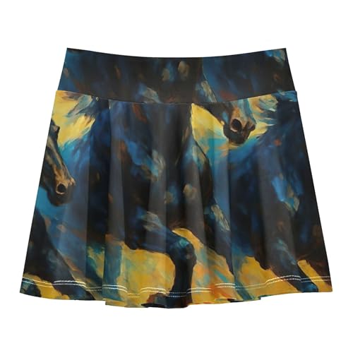 Skirts with Shorts Artistic Black Horses Running Girls Skorts Athletic Shorts Breathable School Skirt 4t