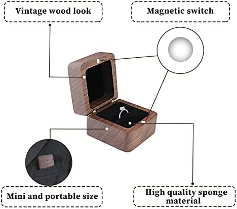 FuninCrea Personalized Wooden Ring Box, Small Engagement Ring Holder Box for Ring, Square Wedding Ring Box with Single Slot, Elegant and Retro Ring Holder Box for Wedding Ceremony (single ring)