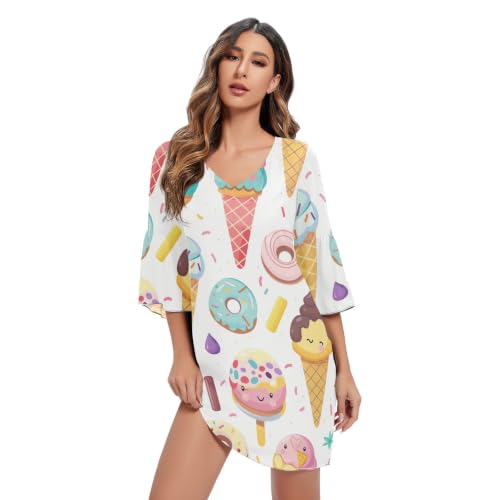 Robe d'été en mousseline fluide motif donut original col V