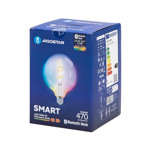VoltShine Bombilla Smart G125 4.9W RGBW Bluetooth Mesh: Ilumina tu ambiente con estilo, controla la luz a distancia y selecciona de una variedad de colores para lograr la atmósfera ideal.